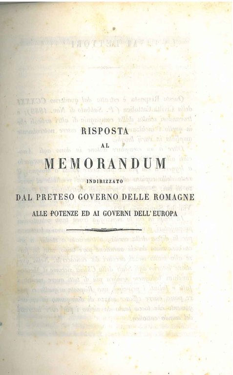 Risposta al memorandum indirizzato dal preteso governo delle Romagne alle …