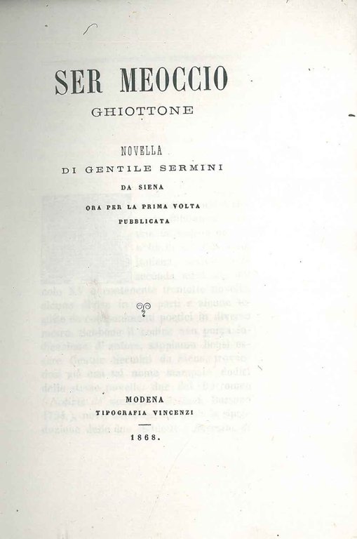 Ser Meoccio ghiottone. Novella. ora per la prima volta pubblicata