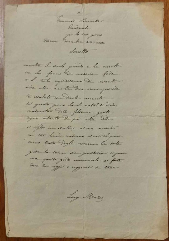 Sonetto al Cardinale Tommaso Bernetti legato Apostolico di Bologna "Per …