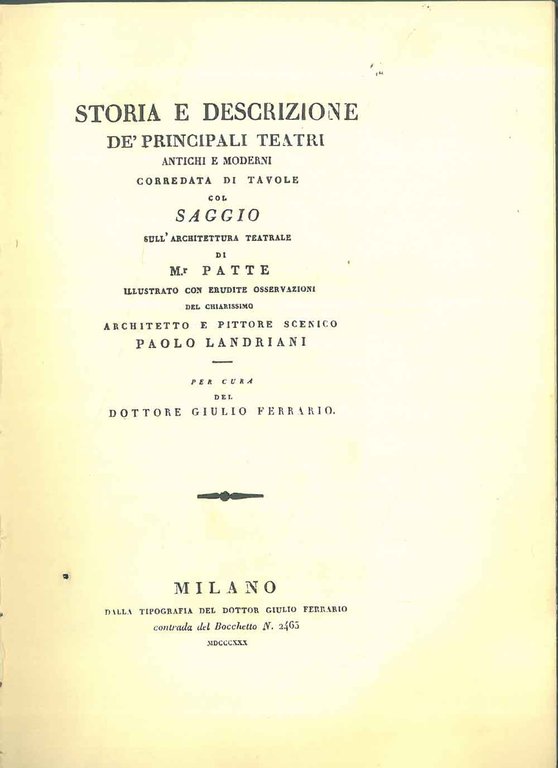 Storia e descrizione de' principali teatri antichi e moderni corredata …