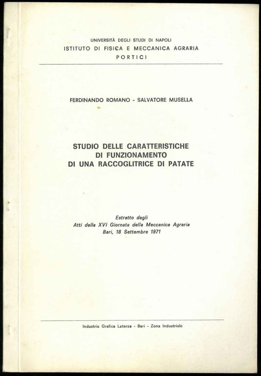 Studio delle caratteristiche di funzionamento di una raccoglitrice di patate. …