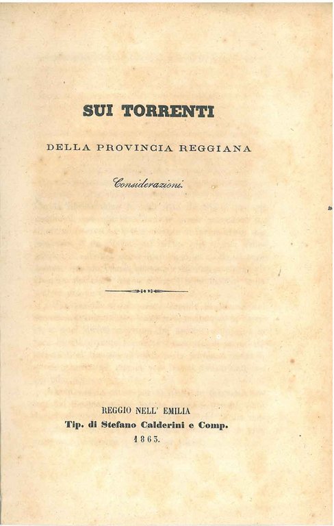 Sui torrenti della provincia reggiana. Considerazioni