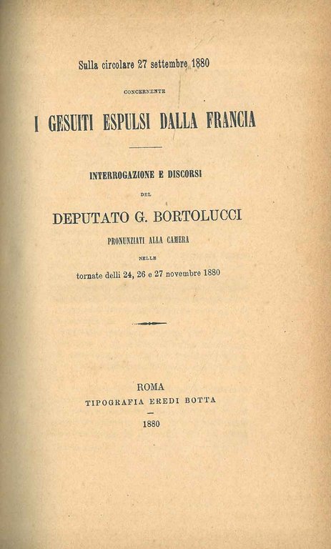 Sulla circolare 27 settembre 1880 concernente i gesuiti espulsi dalla …