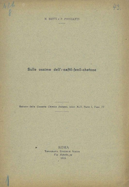 Sulle ossime dell'alfa-naftil-fenil-chetone. Estratto