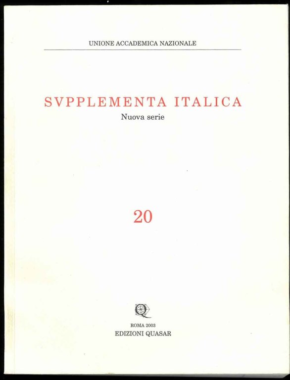 Supplementa italica. Nuova serie n. 20. Venusia.