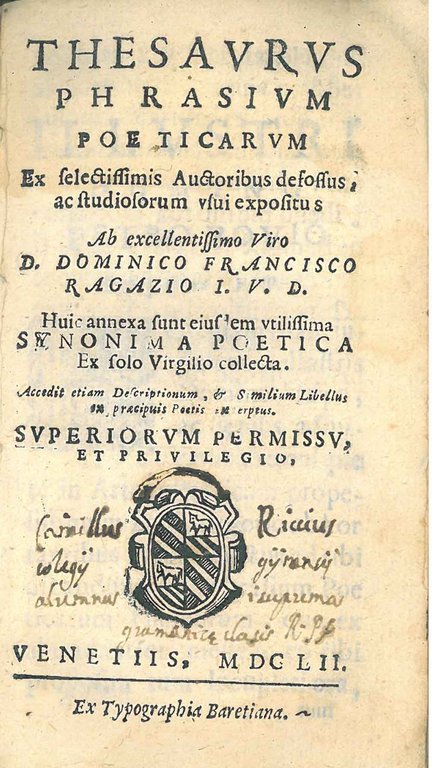 Thesaurus phrasium poeticarum ex selectissimis auctoribus defossus, ac studiosorum usui …