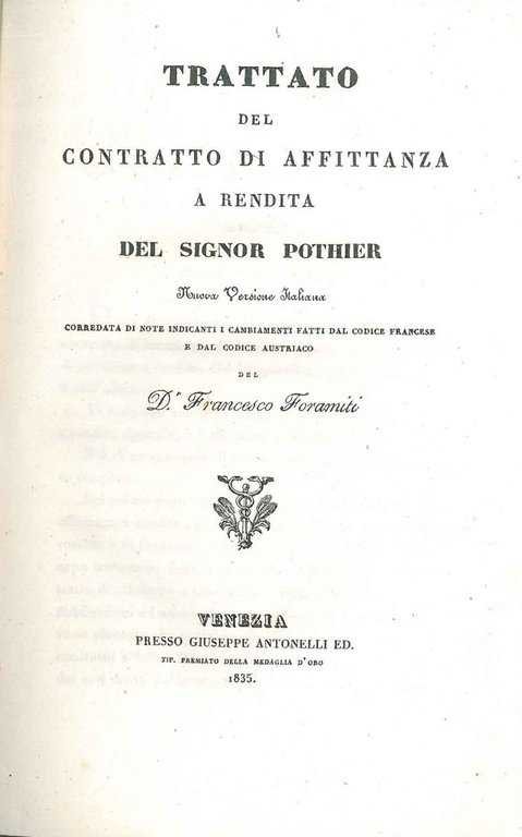 Trattato del contratto di affittanza a rendita. nuova versione italiana …