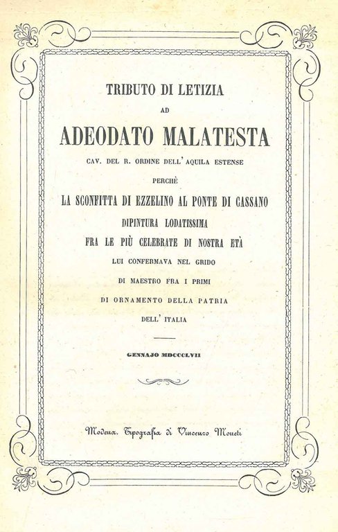 Tributo di letizia ad Adeodato Malatesta cav. del R. ordine …