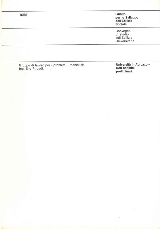 Università in Abruzzo - dati analitici preliminari. Ises