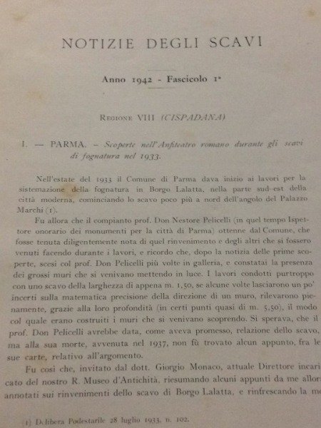 ANFITEATRO ROMANO SCAVI FOGNATURA 1933 PARMA ATTI REALE ACCADEMIA D'ITALIA …