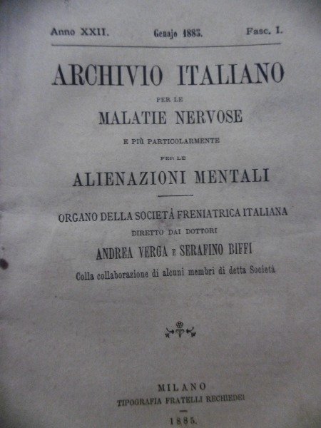 ARCHIVIO ITALIANO MALATTIE NERVOSE 1885 GENNAIO MARZO LUGLIO SETTEMBRE NOVEMBRE …