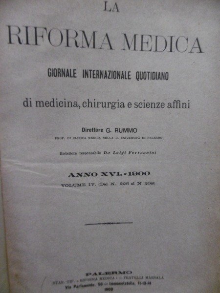 LA RIFORMA MEDICA RUMMO VOLUME IV MARSALA 1900