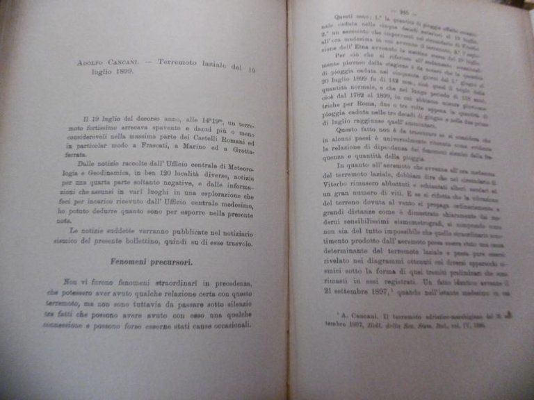 1890 TERREMOTO LAZIALE ADOLFO CANCANI BOLLETTINO SOCIETA' SISMOLOGICA ITALIANA 1899 …