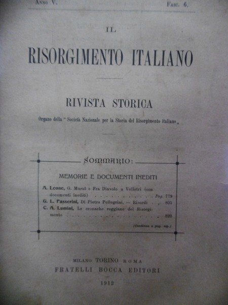 LE CRONACHE REGGIANE DEL RISORGIMENTO IL RISORGIMENTO FASSC.6 BOCCA EDITORE …