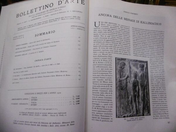 MENADI DI KALLIMACHOS ENRICO PARIBENI BOLLETTINO D'ARTE APRILE GIUGNO 1952