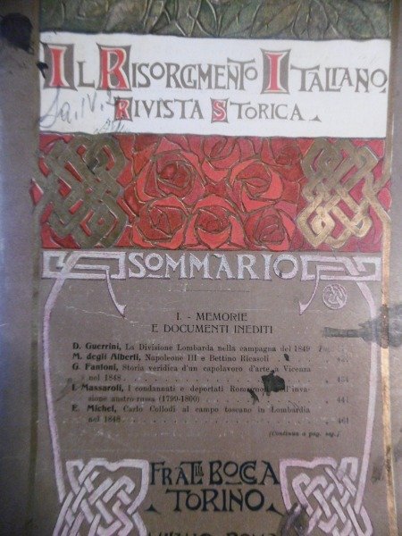 IL RISORGIMENTO ITALIANO RIVISTA STORICA ANNO 1 FASCICOLO COLLODI AL …