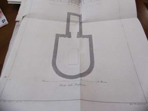 PIANTA E PROSPETTO DELLA CONFESSIONE INCISIONE OTTOCENTESCA BASILICA LATERANENSE S.PAPA …