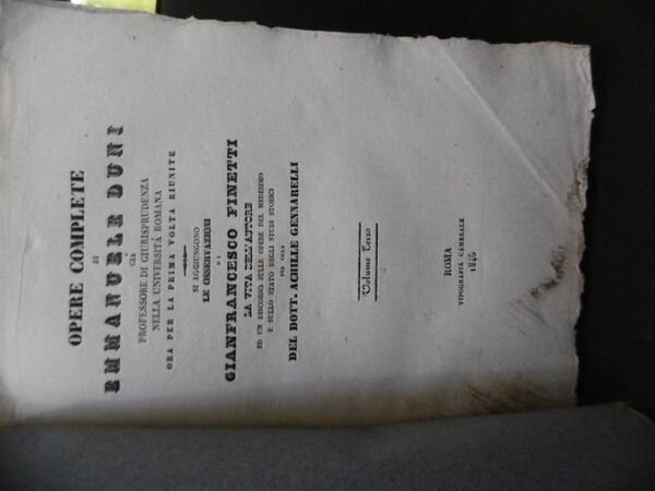 OPERE COMPLETE DI EMMANUELE DUNI VOLUME TERZO 1845 ROMA TIPOGRAFIA …