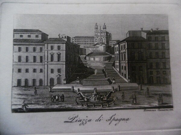 PIAZZA DI SPAGNA INCISIONE CUCCIONI 1800