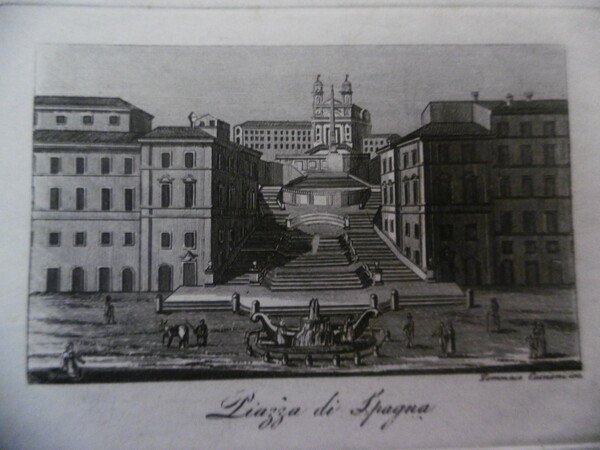 PIAZZA DI SPAGNA INCISIONE CUCCIONI 1800