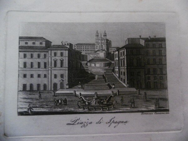 PIAZZA DI SPAGNA INCISIONE CUCCIONI 1800