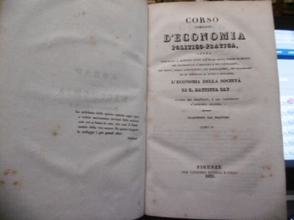CORSO COMPLETO D'ECONOMIA POLITICO PRATICA ECONOMIA DELLA SOCIETA' BATTISTA SAY …