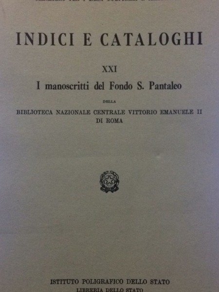 I MANOSCRITTI DEL FONDO S.PANTALEO INDICI E CATALOGHI 1977 XXI