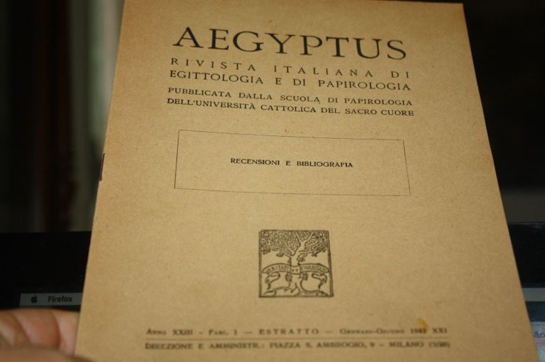 AEGYPTUS RIVISTA ITAL DI EGGITOLOGIA E DI PAPIROLOGIA FASC 1 …
