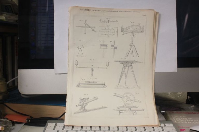 ANTICA INCISIONE OTTOCENTESCA ELISSOGRAFO GRAFOMETRO LIVELLAZIONE LIVELLO TAVOLETTA E TEODOLITTE