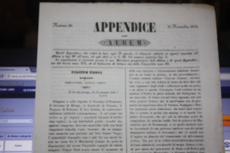 APPENDICE ALL'ALBUM 11 NOVEMBRE 1844 NUM.20 FILIPPO TEOLI ROMANO CESELLATORE …