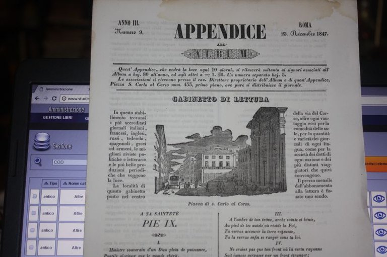 APPENDICE ALL'ALBUM 25 DICEMBRE 1847 PIAZZA S.CARLO AL CORSO GABINETTO …