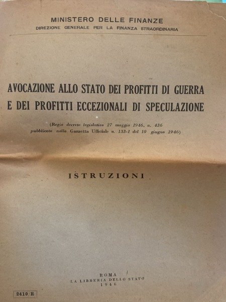AVOCAZIONE ALLO STATO DEI PROFITTI DI GUERRA E DEI PROFITTI …