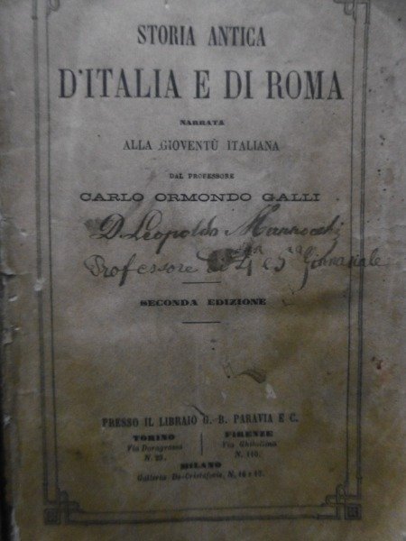 1869 STORIA ANTICA D'ITALIA E DI ROMA CARLO ORMONDO GALLI …