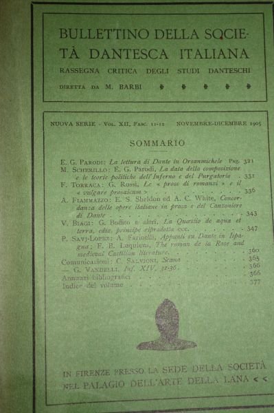 BULLETTINO DELLA SOCIETA' DANTESCA ITALIANA NOVEMBRE DICEMBRE 1905