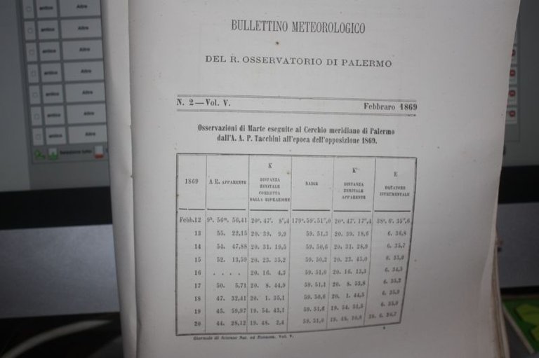 BULLETTINO METEOROGICO OSSERVATORIO DI PALERMO N.2 VOL. V FEBBRARO 1869