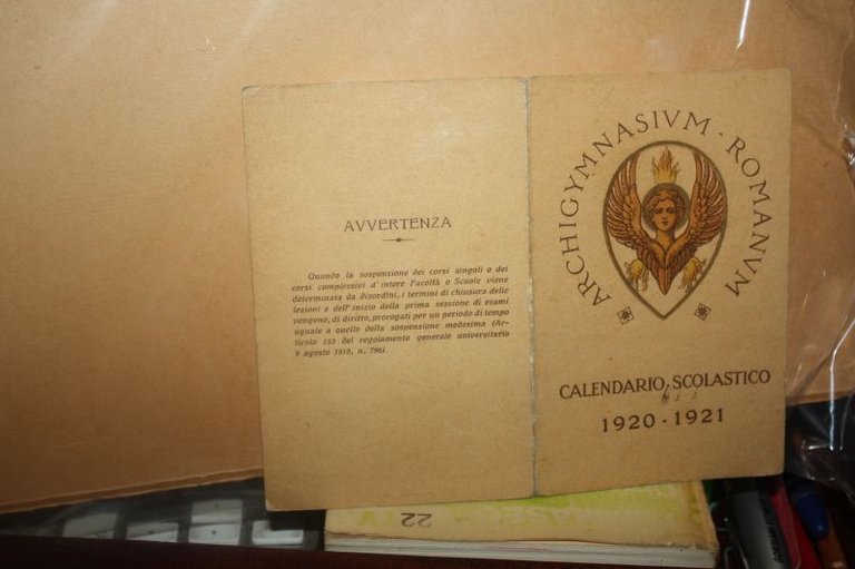 Calendario scolastico 1920 1921 ARCHICYMNASIVM ROMANVM CALENDARIO SCOLASTICO