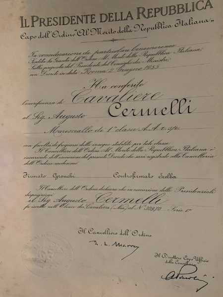 CERTIFICATO DI RICONOSCIMENTO DI CAVALIERE AUGUSTO CERNELLI ROMA 2 GIUGNO … | Immagine Gallery 3