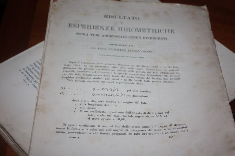 CESARE RAZZABONI ESPERIENZE IDROMETRICHE SOPRA TUBI ADDIZIONALI CONICI DIVERGENTI CESARE …