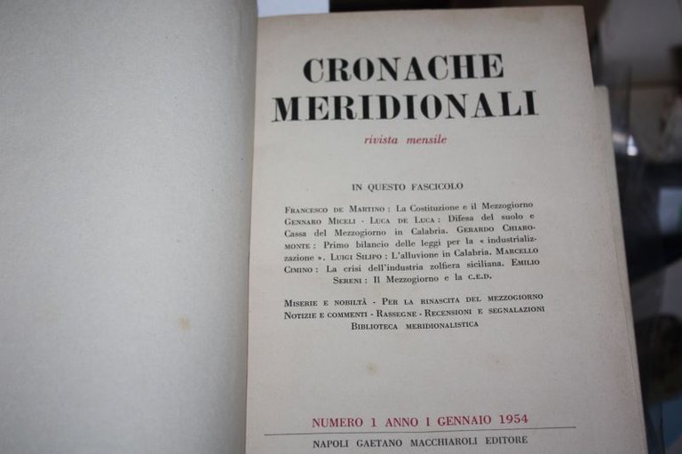 CRONACHE MERIDIONALI NUMERO 1 ANNO 1 GENNAIO 1954