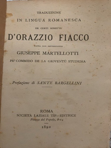 D'ORAZZIO FIACCO GIUSEPPE MARTELOTTI PREFAZIONE SANTE BARGELLINI 1892 | Immagine Gallery 2