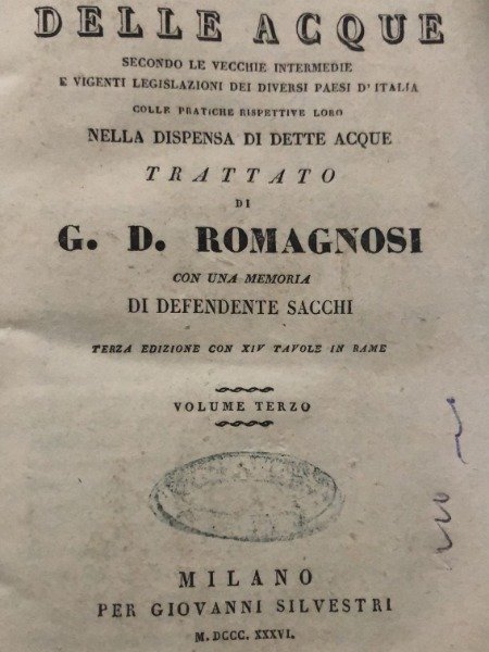 DELLA CONDOTTA DELLE ACQUE ROMAGNOSI 1836 VOLUME TERZO SSILVESTRI