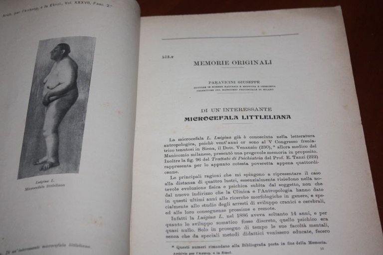 DI UN'INTERESSANTE MICROCEFALA LITTELIANA ARCHIVIO L'ANTROPOLOGIA ETNOLOGIA PAOLO MANTEGAZZA TIP.SALVADORE …