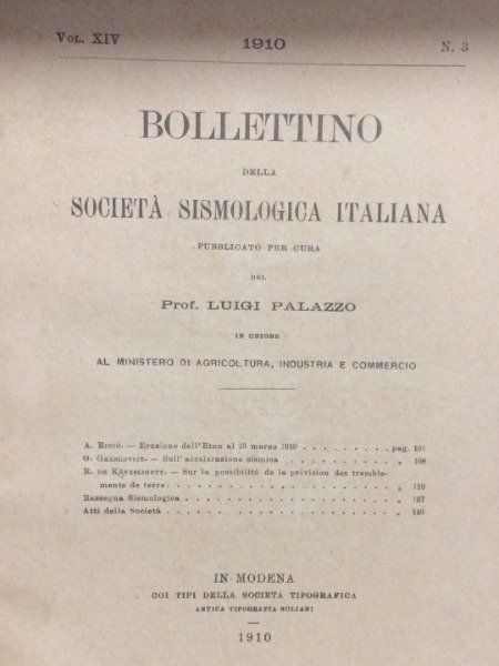 ERUZIONE ETNA AL 23 MARZO 1910 BOLLETTINO SOCIETA' SISMOLOGICA ITALIANA …