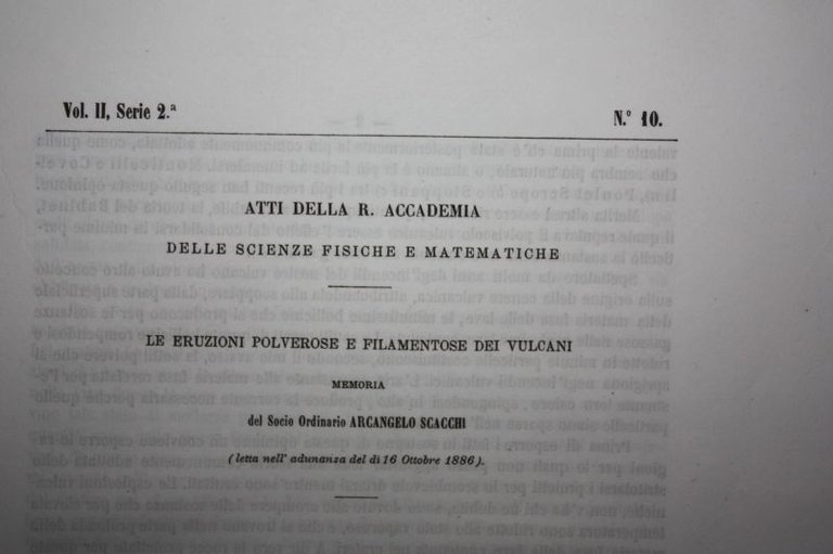 ERUZIONI POLVEROSE E FILAMENTOSE NEI VULCANI ARCANGELO SCACCHI 1886 N,10 …
