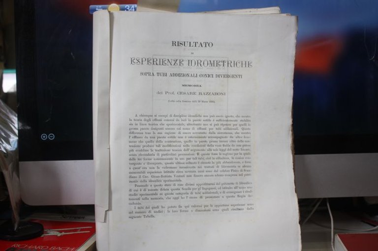 ESPERIENZE IDROMETRICHE SOPRA TUBI ADDIZIONALI CONICI DIVERGENTI DI CESARE RAZZABONI …