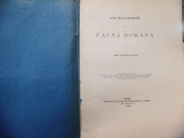 FAUNA ROMANA AUGUSTO STATUTI ROMA TIP.SCIENZE MATEMATICHE E FISICHE 1886