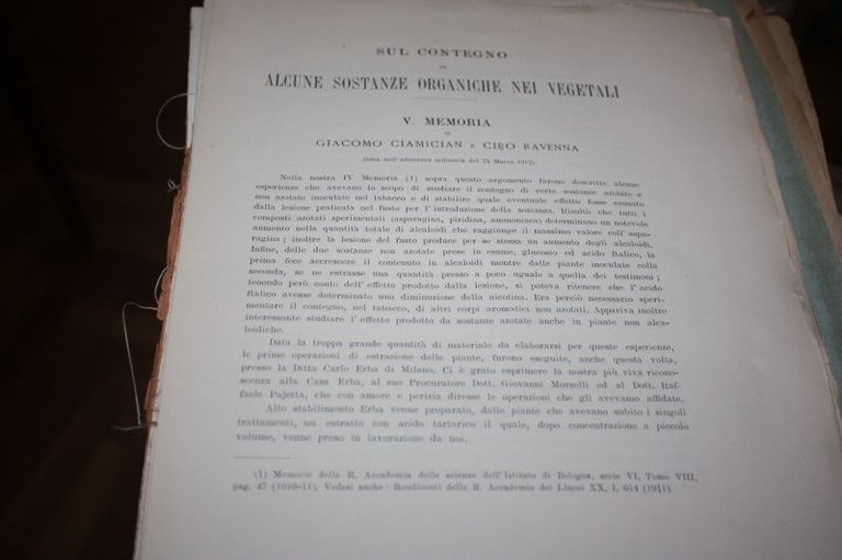 GIACOMO CIAMICIAN E CIRO RAVENNA SUL CONTEGNO DI ALCUNE SOSTANZE …