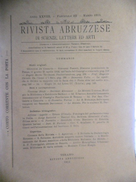 GIOVANNI PASCOLI DISCORSO A PENNE 21 APRILE 1912 RIVISTA ABRUZEZE …