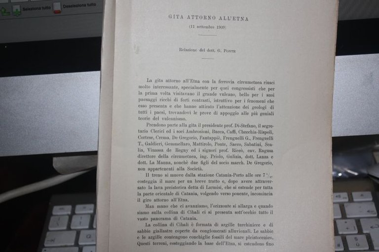 GITA ATTORNO ALL'ETNEA 11 SETTEMBRE 1909 RELAZIONE DEL DOTT G.PONTE …