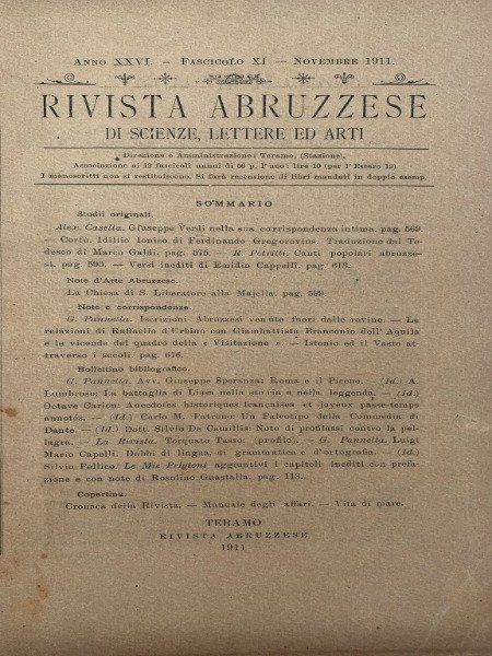 GIUSEPPE VERDI NELLA SUA CORRISPONDENZA INTIMA RIVISTA ABRUZZESE NOVEMBRE 1911